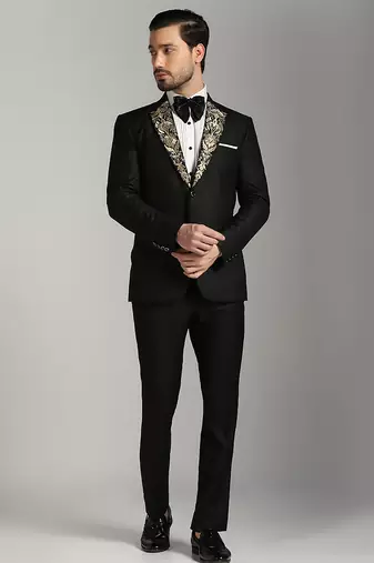 Black polyester embroidered tuxedo