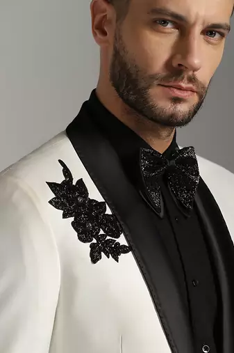 White polyester embroidered tuxedo