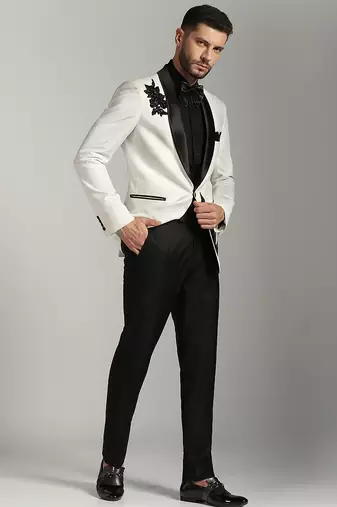 White polyester embroidered tuxedo