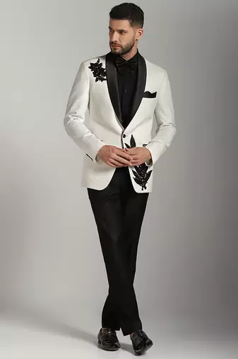 White polyester embroidered tuxedo