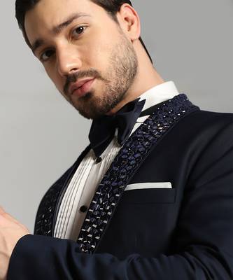 Blue polyester embroidered tuxedo 1