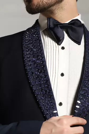 Blue polyester embroidered tuxedo