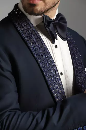 Blue polyester embroidered tuxedo