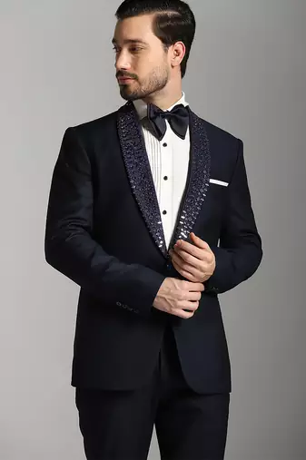 Blue polyester embroidered tuxedo