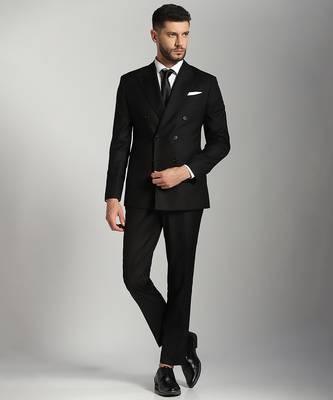 Black polyester plain men suits 3