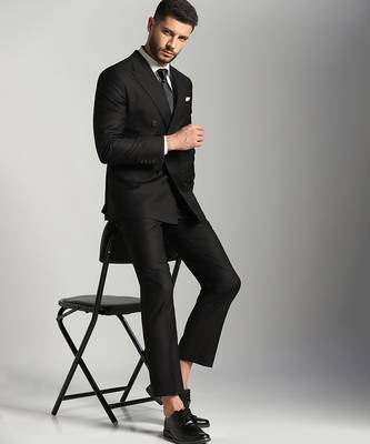 Black polyester plain men suits 4