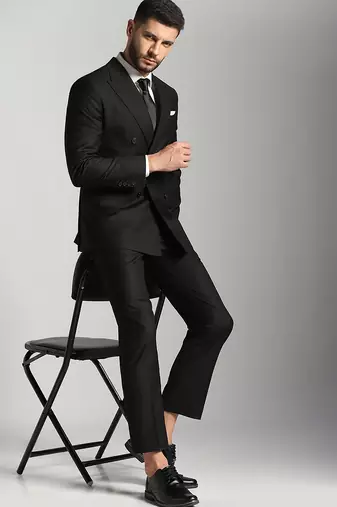 Black polyester plain men suits