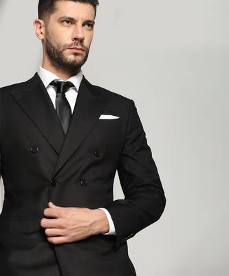 Black polyester plain men suits 5