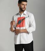 White cotton printed men shirts