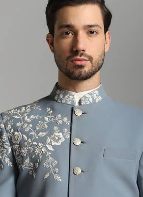 Grey polyester embroidered bandhgala 1