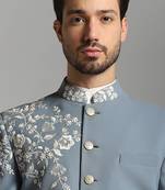 Grey polyester embroidered bandhgala