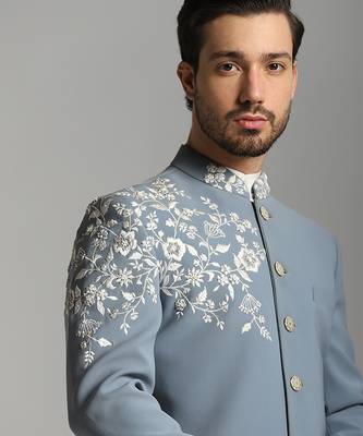 Grey polyester embroidered bandhgala 2