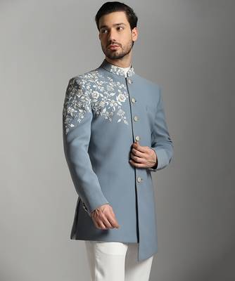 Grey polyester embroidered bandhgala 3