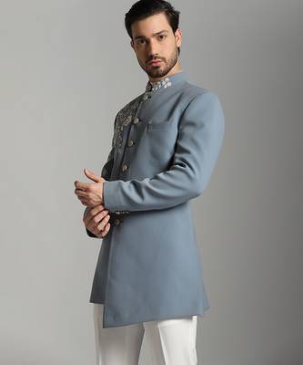 Grey polyester embroidered bandhgala 4