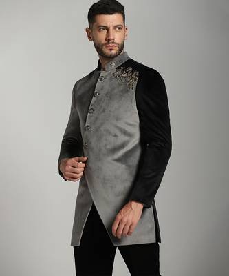 Black velvet plain bandhgala 2