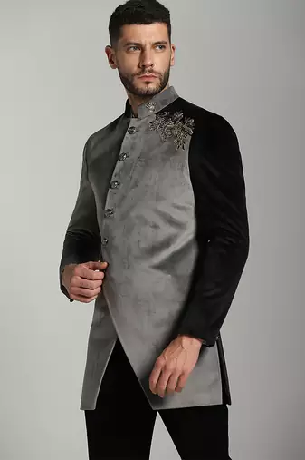 Black velvet plain bandhgala