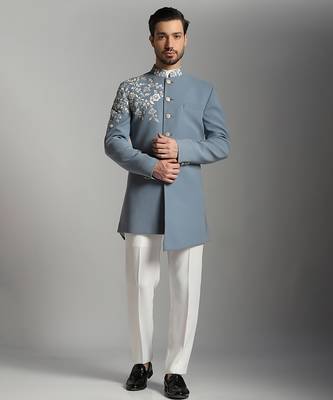 Grey polyester embroidered bandhgala 5