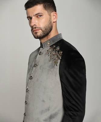 Black velvet plain bandhgala 3