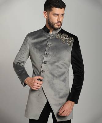 Black velvet plain bandhgala 4