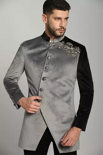 Black velvet plain bandhgala