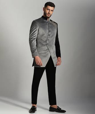 Black velvet plain bandhgala 5