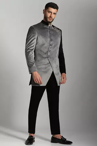 Black velvet plain bandhgala