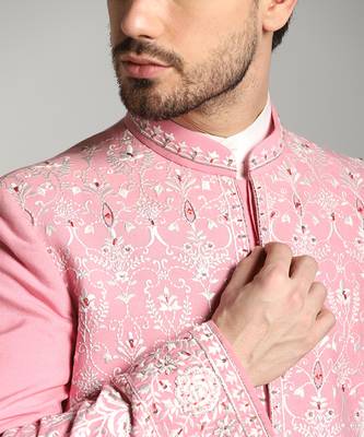 Pink poly cotton embroidered bandhgala 1