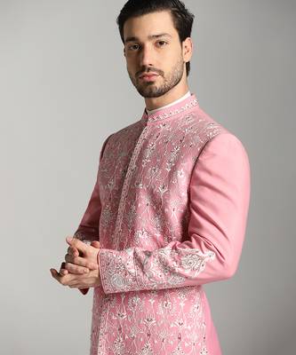 Pink poly cotton embroidered bandhgala 2