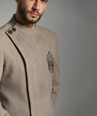 Brown silk plain indo western 1