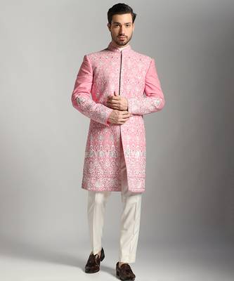 Pink poly cotton embroidered bandhgala 3