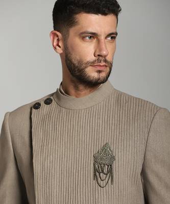 Brown silk plain indo western 2