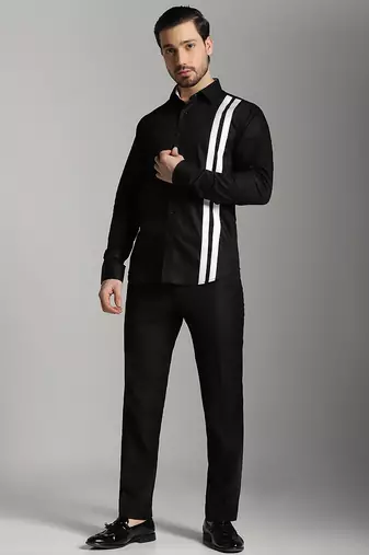 Black cotton printed men shirts