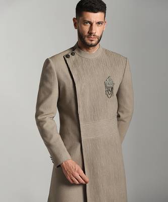 Brown silk plain indo western 3