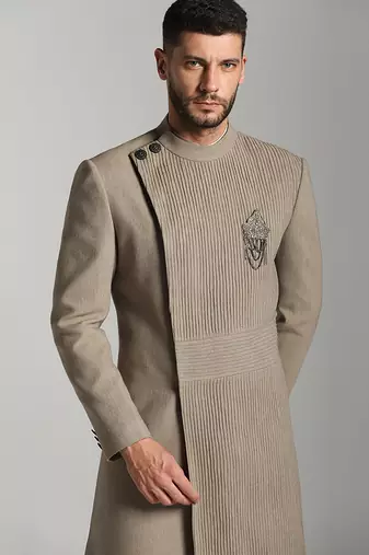 Brown silk plain indo western