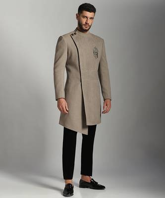 Brown silk plain indo western 4
