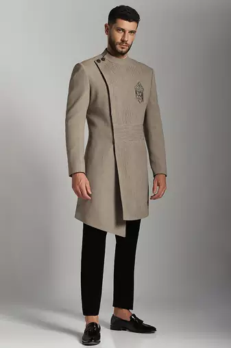 Brown silk plain indo western