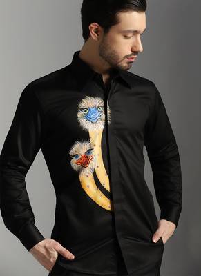 Black cotton printed men shirts 2