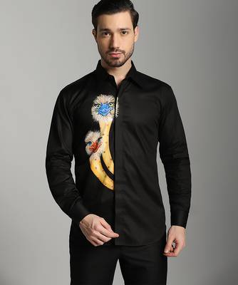 Black cotton printed men shirts 3
