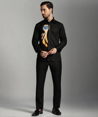 Black cotton printed men shirts 4