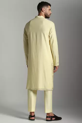 White poly cotton embroidered kurta pajama