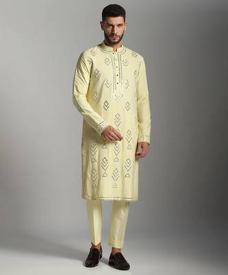 White poly cotton embroidered kurta pajama 1