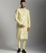 White poly cotton embroidered kurta pajama
