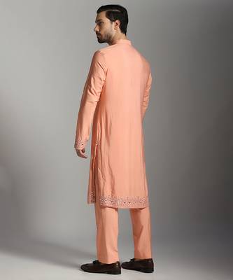 Peach poly cotton embroidered kurta pajama 2