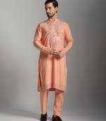 Peach poly cotton embroidered kurta pajama