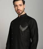 Black polyester plain kurta pajama