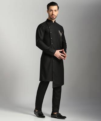 Black polyester plain kurta pajama 2