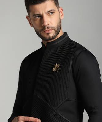 Black cotton plain nehru jacket 1