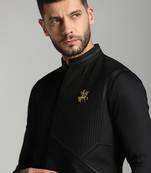 Black cotton plain nehru jacket