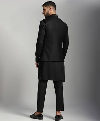 Black cotton plain nehru jacket 2