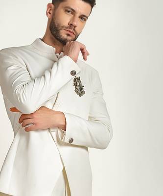 White polyester plain bandhgala 1